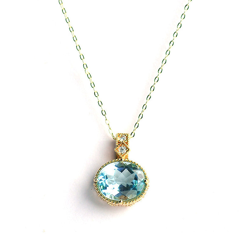 Luxury 10*12mm Natural Sky Blue Topaz Pendant Necklace 18K Gold 925 Sterling Silver Choker Necklaces for Women YNC079