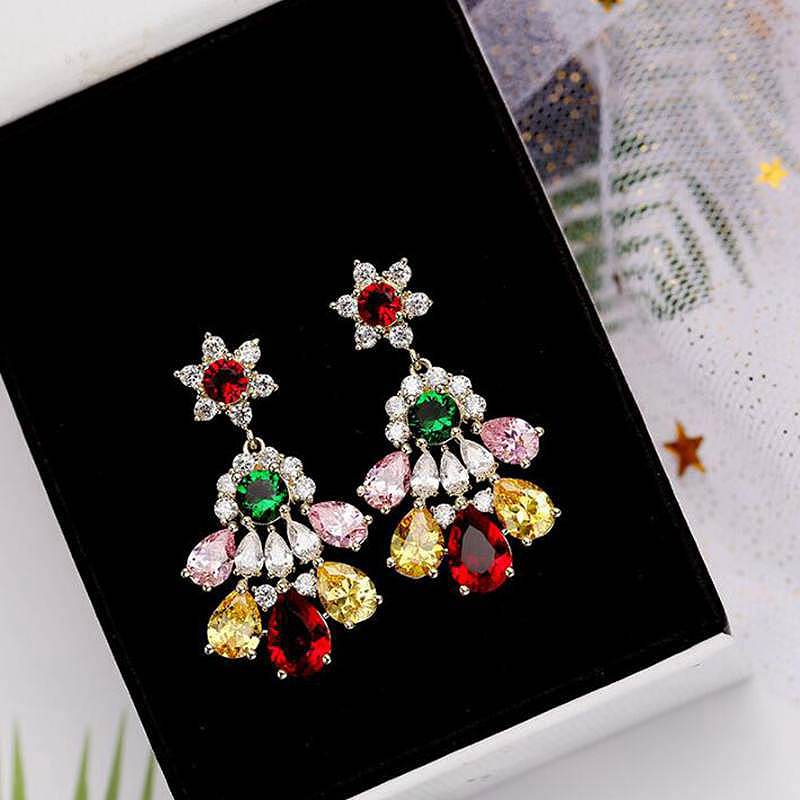 Luxury 2 Color Flower CZ 925 Sterling Silver Pin Drop Piercing Earrings for Women Party Earrings Jewelry Brincos YEA073