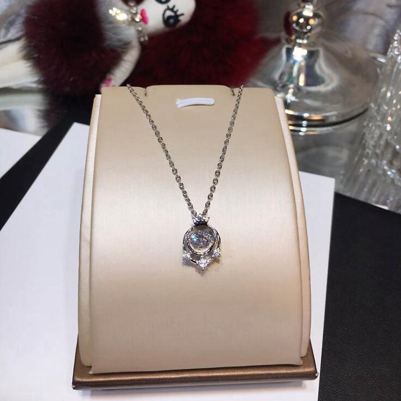 Luxury 925 Sterling Silver Choker Necklace Crown Round Beating Cubic Zircon Crystals Pendant Necklace for Women YNC066