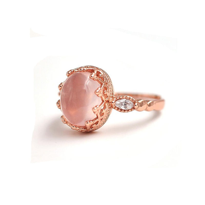 Luxury Big Natural Rose Quartz Gemstone Ring Rose Gold Color 925 Sterling Silver CZ Ring for Women Fine Jewelry YRI090