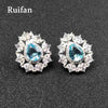 Luxury Sky Blue Cubic Zircon Aquamarine 925 Sterling Silver Stud Earrings for Women Engagement Christmas Jewelry YEA044