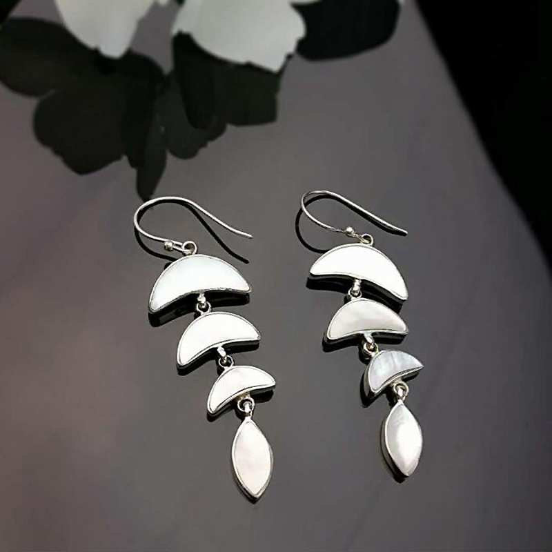 Moon Natural Shell Abalone Asymmetrical Hanging Drop Earrings for Women 100% 925 Sterling Silver Piercing Earrings YEA104