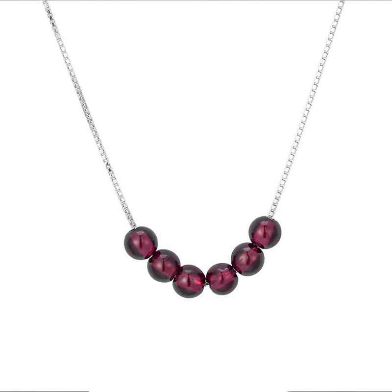 Natural Garnet Beads Gemstone Genuine 925 Sterling Silver Pendant Necklace Women Choker Necklace Korean Jewelry YNC056