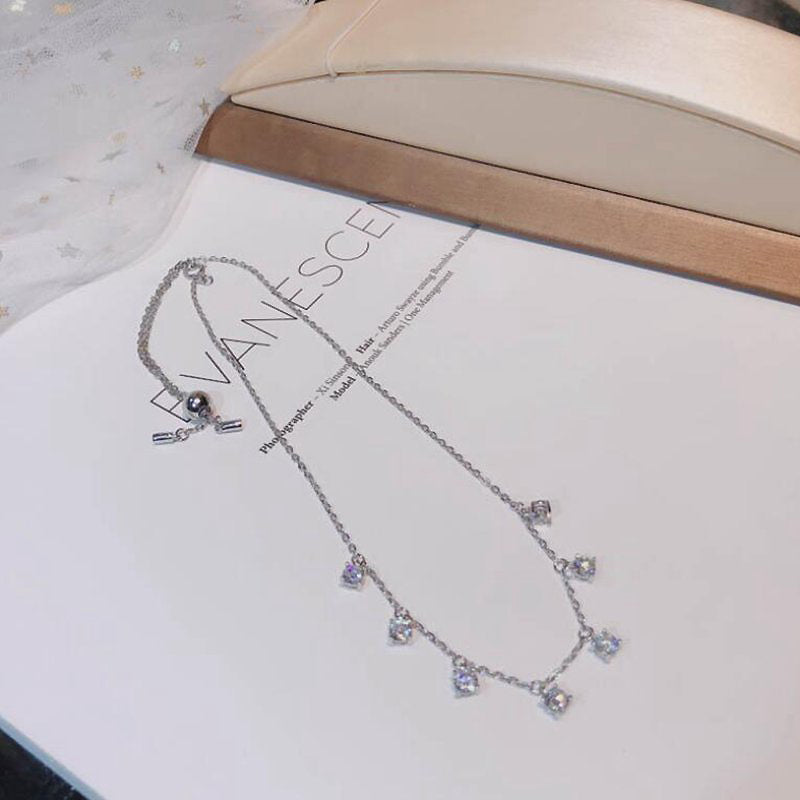 New 925 Sterling Silver Cubic Women Zirconia Cute Disco Drip Drop Fashion White gold Jewelry Choker Charm Necklace YNC063