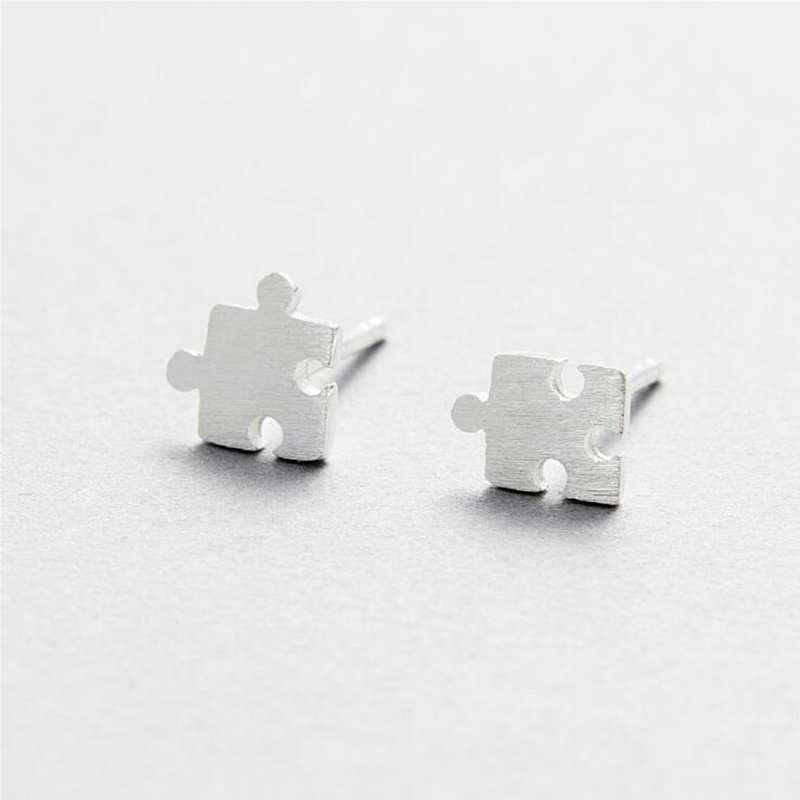 New Arrival Genuine 925 Sterling Silver Game Puzzle Stud Earrings Genuine Sterling Silver Jewelry Brincos YEA149