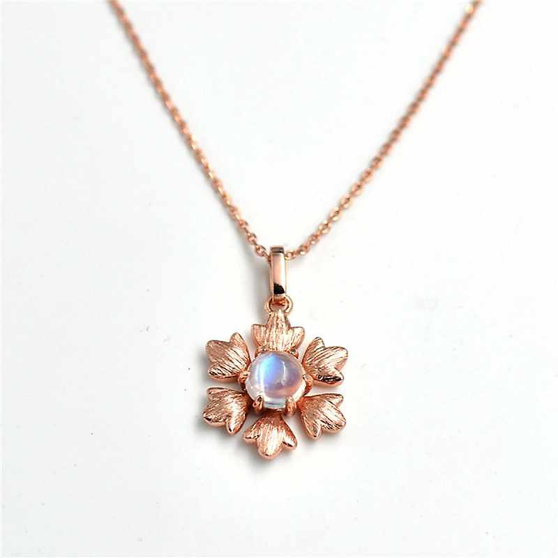 Palace Retro Fashion Moonstone Gemstone Pendant Necklace 925 Sterling Silver Rose Gold Flower Choker Necklaces YNC072