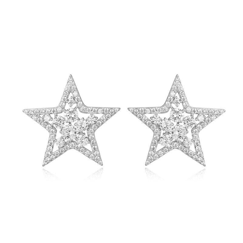 Pentagram/Star Genuine 925 Sterling Silver Cubic Zircon Stud Earrings for Women Christmas Jewelry   YEA024