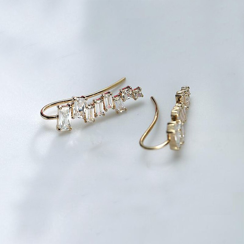 Personalized Rectangle Clear Cubic Zircon Stud Earrings for Women 14k Gold Color 925 Silver Earrings Party Jewelry YEA113