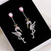 Pink CZ Crown Swan Ladies 925 Sterling Silver Pin Long Drop Piercing Earrings for Women Party Jewelry Best Gift YEA064