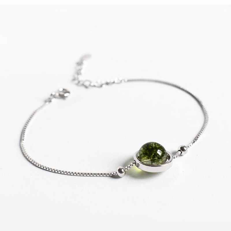 Radiation Protection Green Ghost Round Shape Crystal Bracelets Ladies 925 Silver Bracelet for Women Party Jewelry YBR092