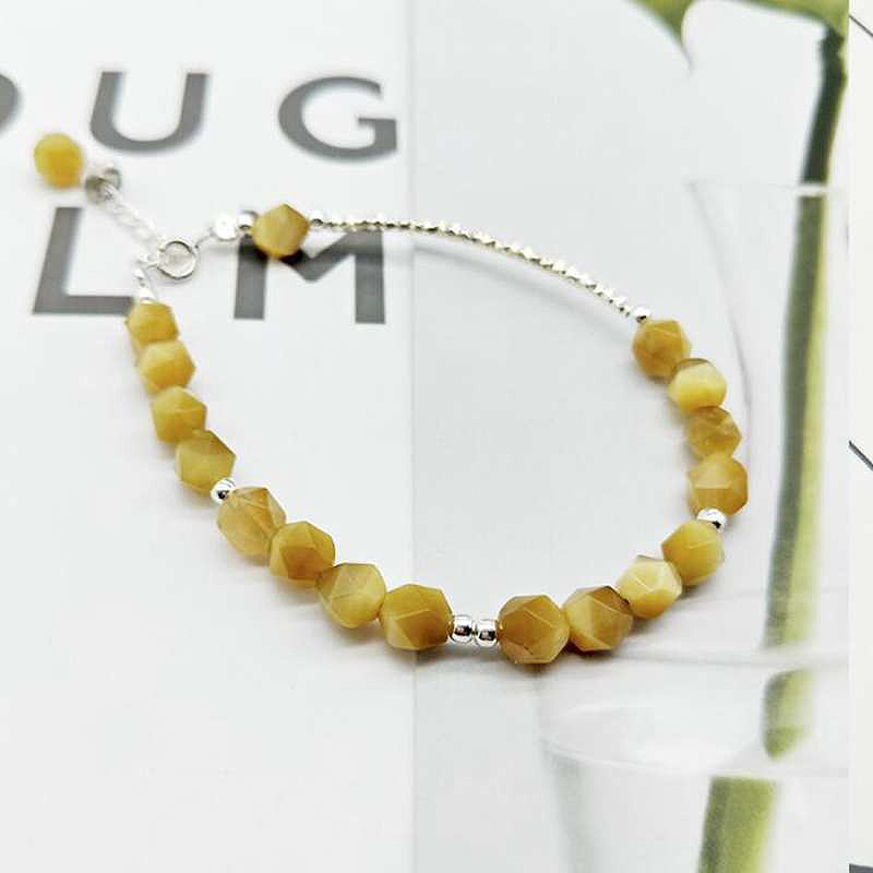 Radiation Protection Natural Stone Gold Tiger's Eye Bracelet Ladies 100% 925 Sterling Silver Woman Bracelets Gift YBR073