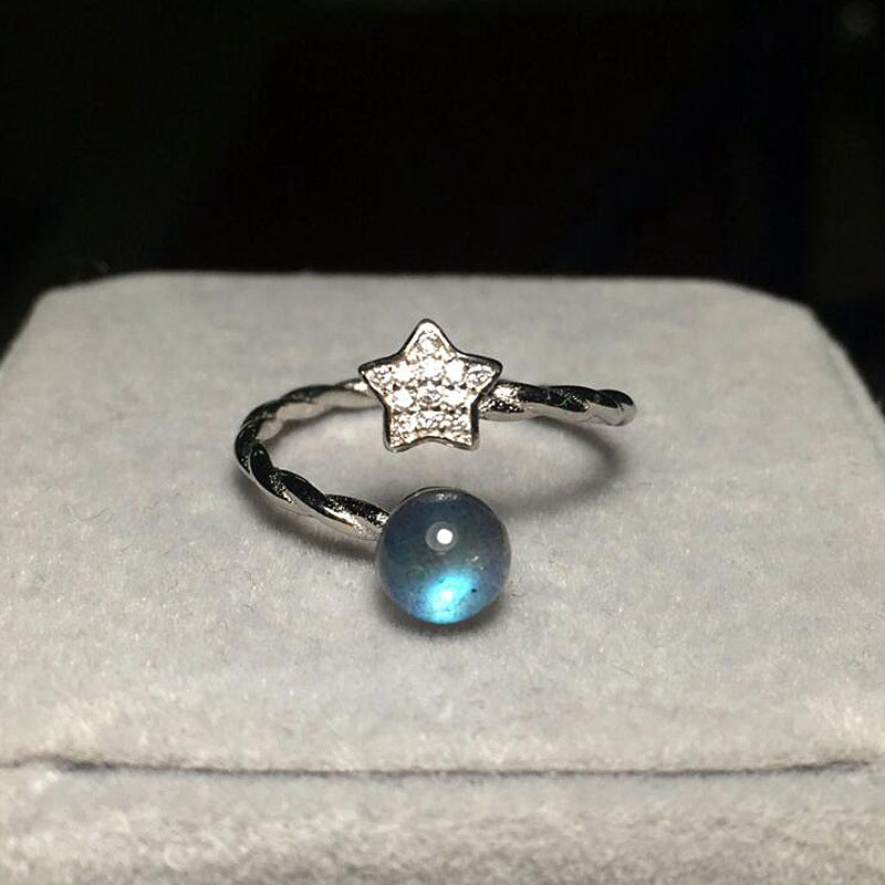Real 925 Sterling Silver Adjustable Natural Labradorite Ring for Women Blue Light Moonlight Stone Fine Jewelry YRI019