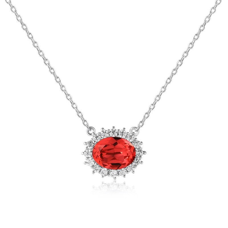 Red Crystal Pendant Necklace 925 Sterling Silver Chain Necklaces & Pendants for Women Ladies Jewelry Accessories YNC027