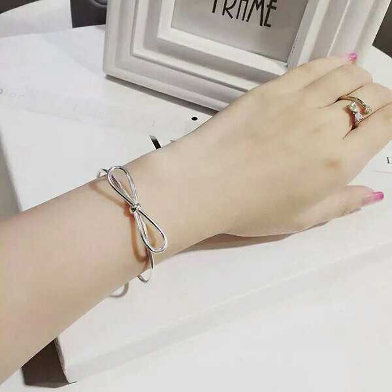 Romantic Bow Shape 925 Sterling Silver Bracelets & Bangles Adjustable Women's Open Charm Bracelet Jewelry Gifts YBR091