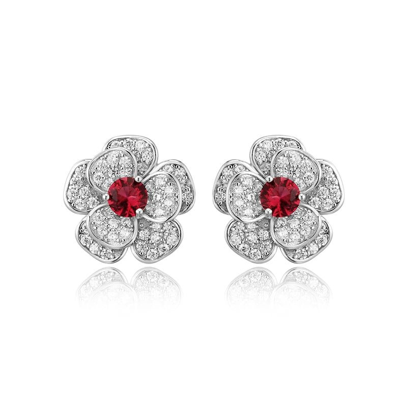 Romantic Flower Shape Clear Crystal Genuine 925 Sterling Silver Stud Earrings for Women Christmas Jewelry Gifts YEA027