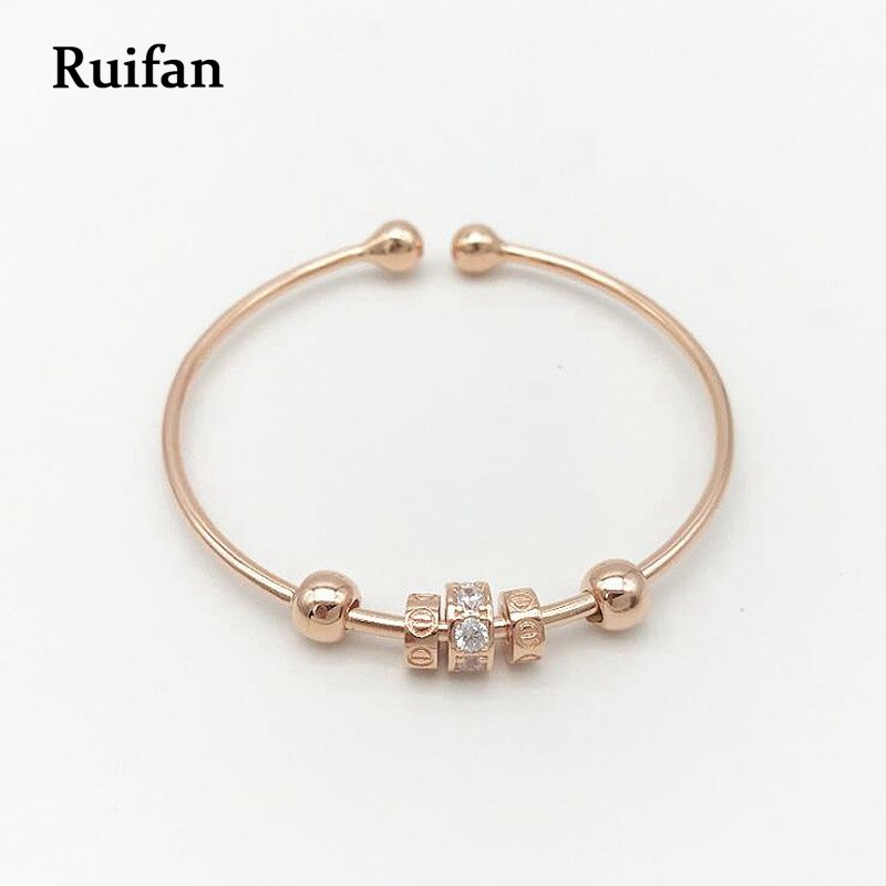 Rose Gold Women Ladies Girls Round 925 Sterling Silver Cuff Bracelet Crystal Open Bangle Bracelets Trendy Jewelry YBR011