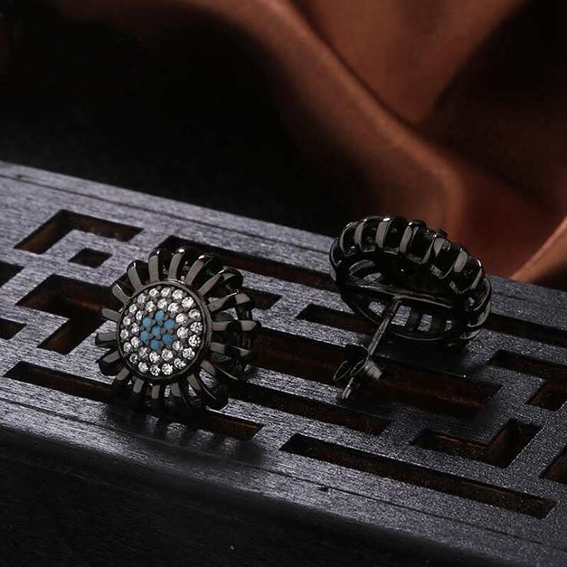 Round/Flower Luxury Turquoise Cubic Zirconia Ring for Women Black Color Real Silver 925 Personalized Rings Jewelry YRI115