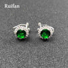 Round Shape Emerald Green CZ Cubic Zircon Stud Earrings for Women Genuine 925 Sterling Silver Earrings 2020 YEA012