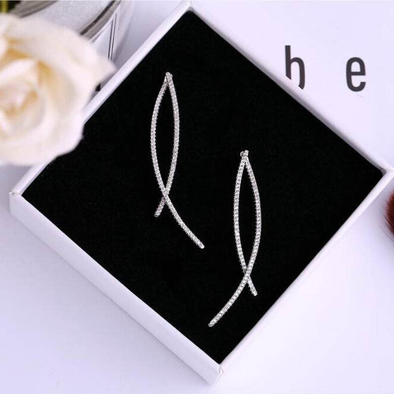 Simple Geometric Line Shape CZ 925 Sterling Silver Pin Long Drop Piercing Earrings for Women Ladies Party Jewelry YEA068