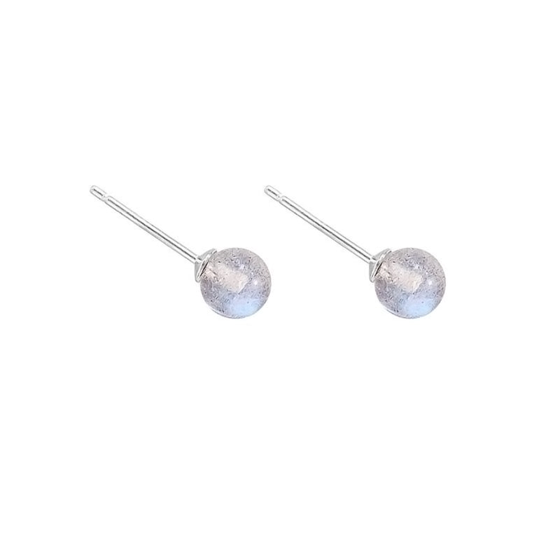 Simple Small Natural Moonstone Earrings Blue Light 925 Silver Jewelry Women's Earrings with Stone Earring Stud YEA086