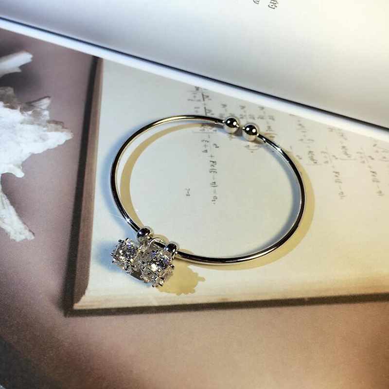 Square CZ Zircon Pendant Bracelet Ladies White Gold 925 Silver Bracelets for Girls Open Bangles Wedding Bracelet YBR045