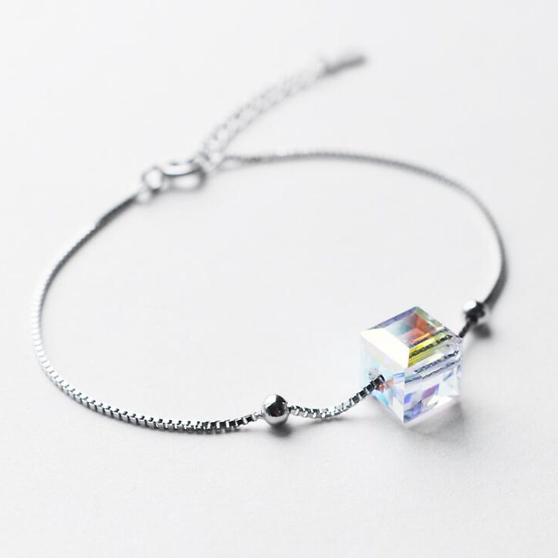 Square Shape Clear/Aurora Color Austrian Crystal Bracelets for Girls 100% 925 Silver Bracelet Ladies Party Jewelry YBR048
