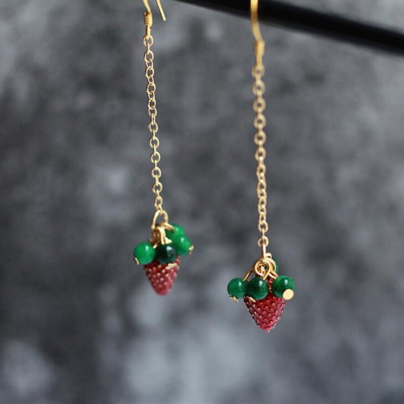 Strawberry Natural Green Chalcedony Ear hook 925 Sterling Silver Women's Long/Short Hanging Drop Earrings Jewelry YEA210