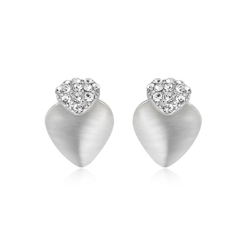 Sweet Heart Shape White Opal Cubic Zircon Silver 925 Earrings for Women Christmas Jewelry Female Stud Earrings YEA026
