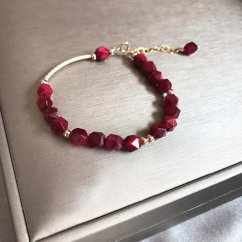 Sweet Rose Red Natural Stone Tiger's Eye Bracelet Ladies Gold Color 100% 925 Sterling Silver Bracelets for Women YBR070