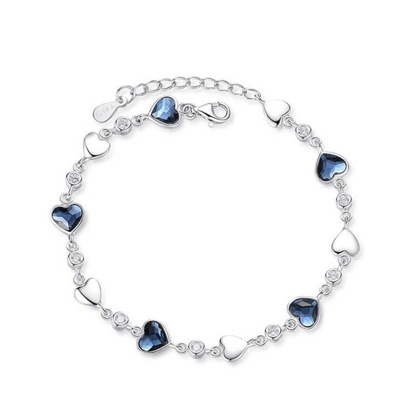 Top Quality Blue Heart of the Sea Cubic Zircon Genuine 925 Sterling Silver Women's Bracelets Wedding Jewelry Gifts YBR082