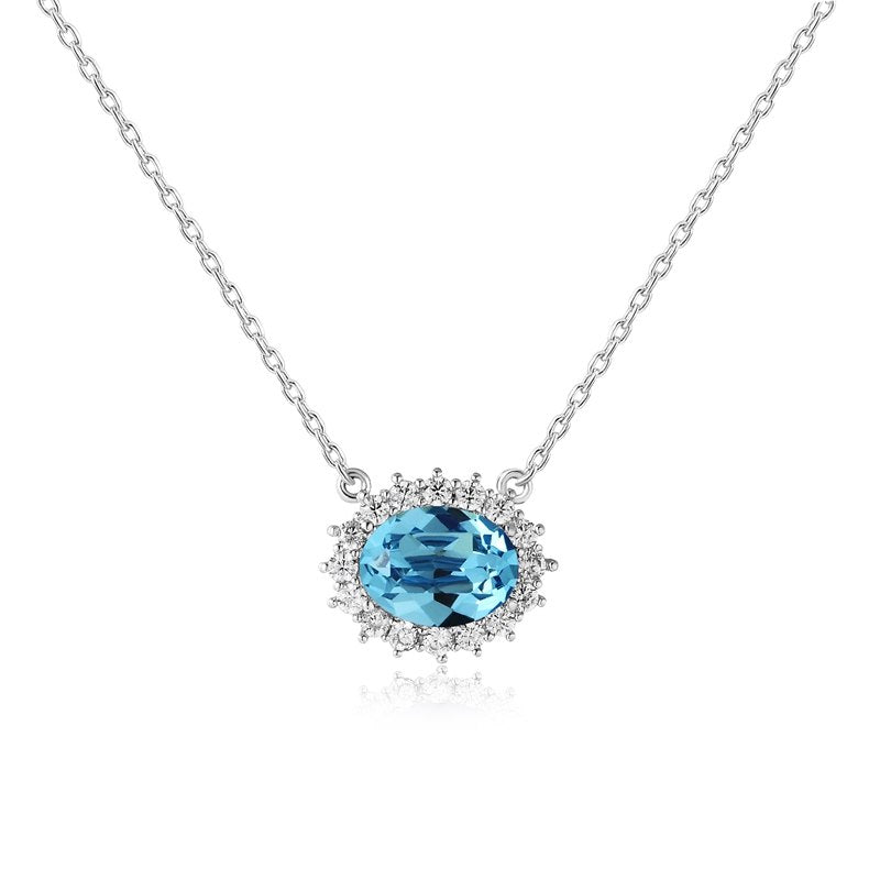Top Quality Elegant 100% 925 Sterling Silver Sky Blue Crystal Pendants Necklace for Women Wedding Fine Jewelry YNC006