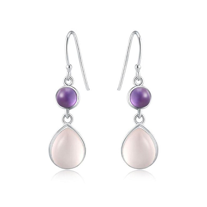 Top Quality Natural Amethyst/Rose Quartz Gemstone 925 Sterling Silver Hanging Earrings for Women Free Gift Box YEA226