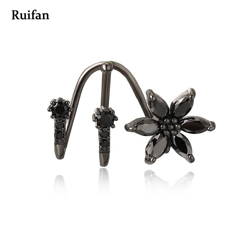 Top Quality Vintage Black CZ Zircon Genuine 925 Sterling Silver Single Clip Earrings for Women Christmas Jewelry YEA006