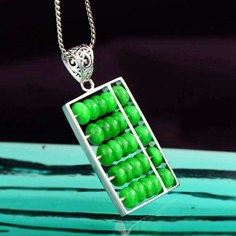 Unique Handmade Chinese Abacus Green Jade Pendant Necklace 100% 925 Sterling Silver Necklace Chains for Women YNC088
