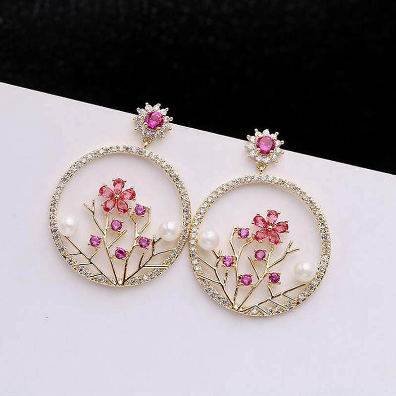 Vintage Round Gold/Silver CZ 925 Sterling Silver Pin Drop Piercing Earrings for Women Ladies Party Pearl Earrings YEA072