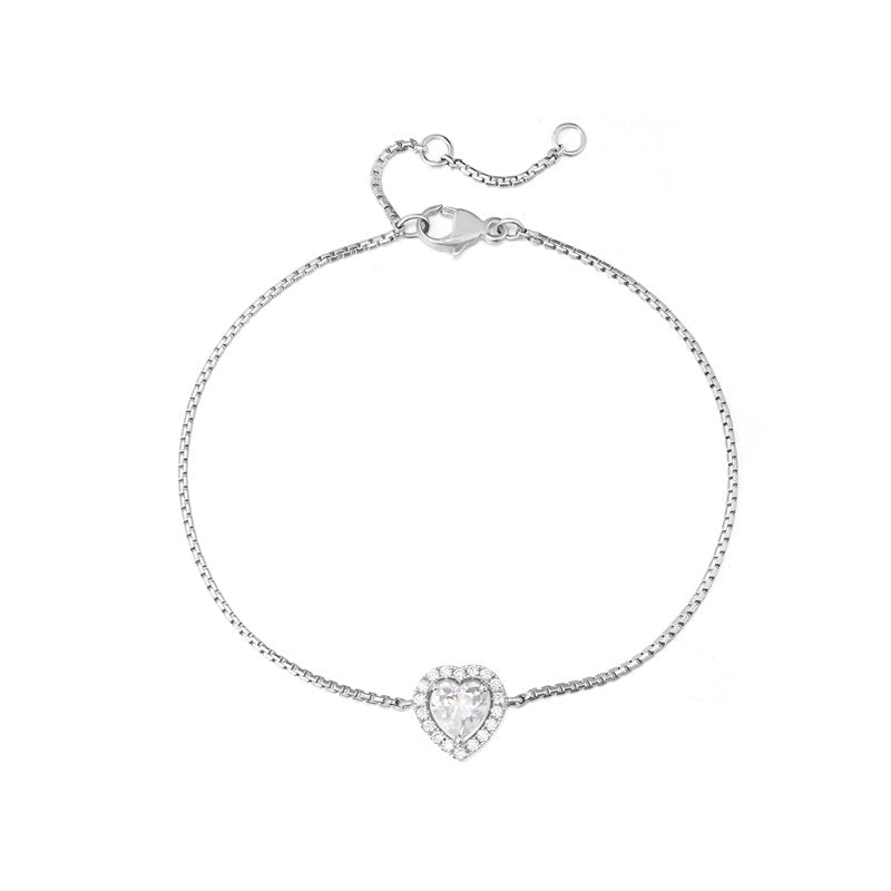Women Heart Bracelet 925 Sterling Silver CZ Crystal Charm Bracelet For Women Wedding Jewelry Gift Free Gift Box YBR002