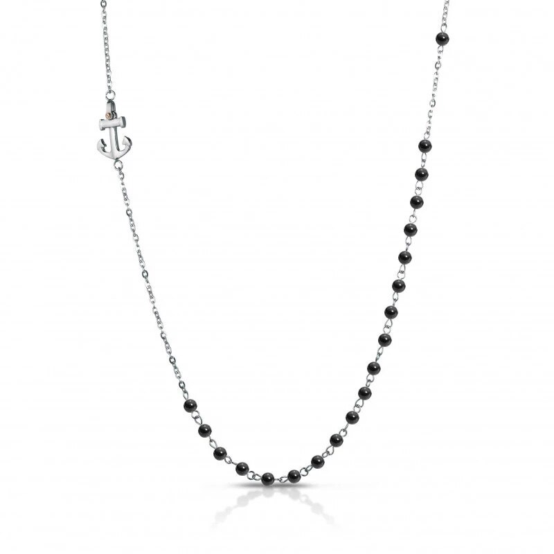 Runda Men's Anchor Pendant Necklace 50+5cm Black Zircon Bead Necklace Stainless Steel Jewelry Products