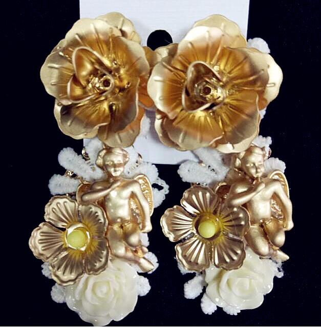 Runway metal hollow Flower Baroque earrings Palace vintage Dangle earring flower angel drop earrings for women femme jewelry