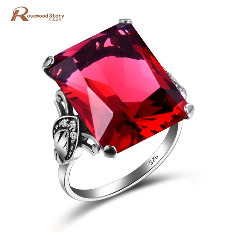 Russian Lady Princess Ring 925 Silver Vintage Wedding Ring Women Created Ruby Crystal July Birthstone Ring Fashion Party Jewelry