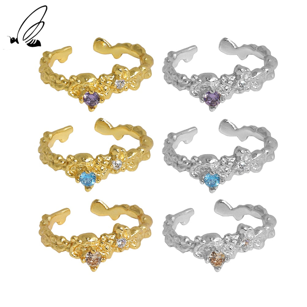 S'STEEL 925 Sterling Silver Geometry Design Zircon Opening Ring Gift For Women Rings  Wedding Adjustable Fine Jewellery