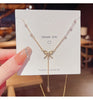 Women's Jewelry Stainless Steel Chain Necklace Gold Bow Long Chain Tassel Choker Necklace Exquisite Clavicle Chain