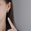 925 Stamp Silver Color Black White Lattice Square Stud Earrings For Women Wedding Party  Jewelry  GaaBou