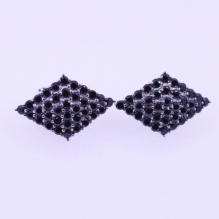 S925 Beautiful Ladies Black Onyx Silver Wholesale extravagance quadrilateral ear clip