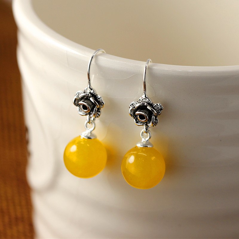 S925 Drop Earrings Shell Pearls 925 Sterling Silver Jewelry Vintage Women's Red Garnet Chalcedony Strawberry Earring Hand Made