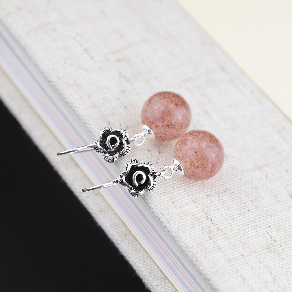 S925 Drop Earrings Shell Pearls 925 Sterling Silver Jewelry Vintage Women's Red Garnet Chalcedony Strawberry Earring Hand Made
