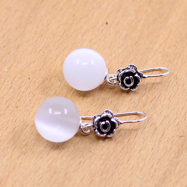 S925 Drop Earrings Shell Pearls 925 Sterling Silver Jewelry Vintage Women's Red Garnet Chalcedony Strawberry Earring Hand Made