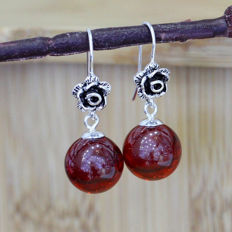 S925 Drop Earrings Shell Pearls 925 Sterling Silver Jewelry Vintage Women's Red Garnet Chalcedony Strawberry Earring Hand Made