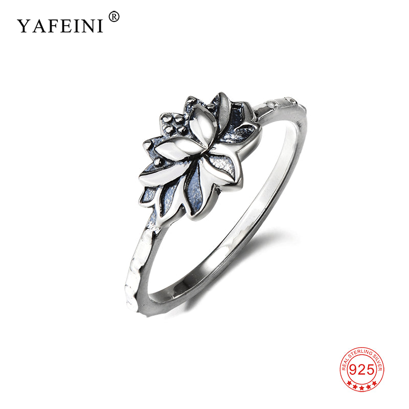 S925 Lotus Wedding Band Ring 925 Sterling Silver Lotus Flower Jewelry Symb Namaste Yoga Finger Rings For Women FIt Party