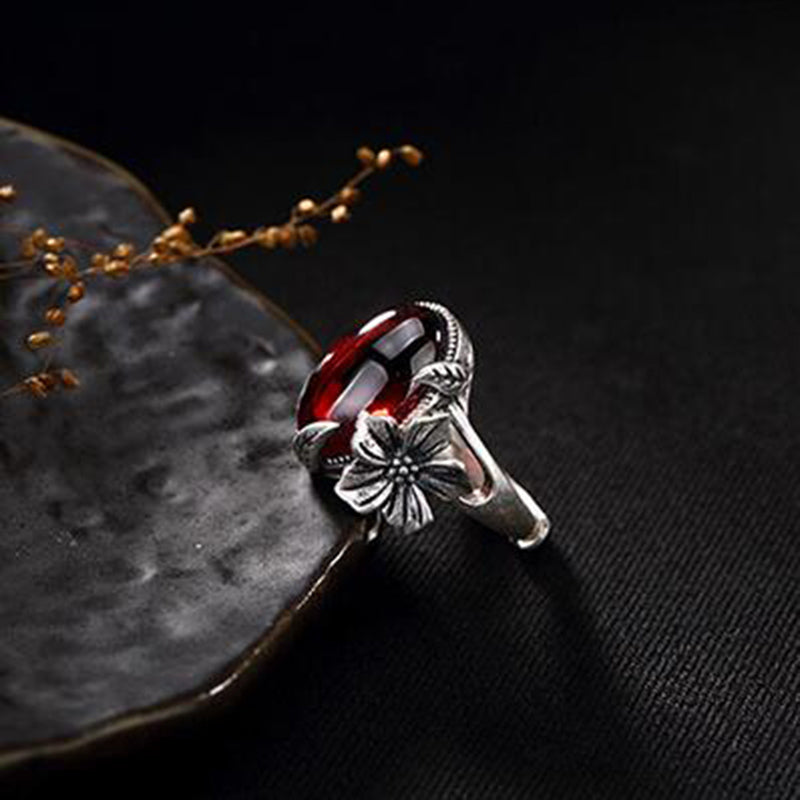 S925 Pure Sliver Fashion Plum Flower Engagement Ring Jewelry Retro High-end Ring Jewelry Gift for Women Lover