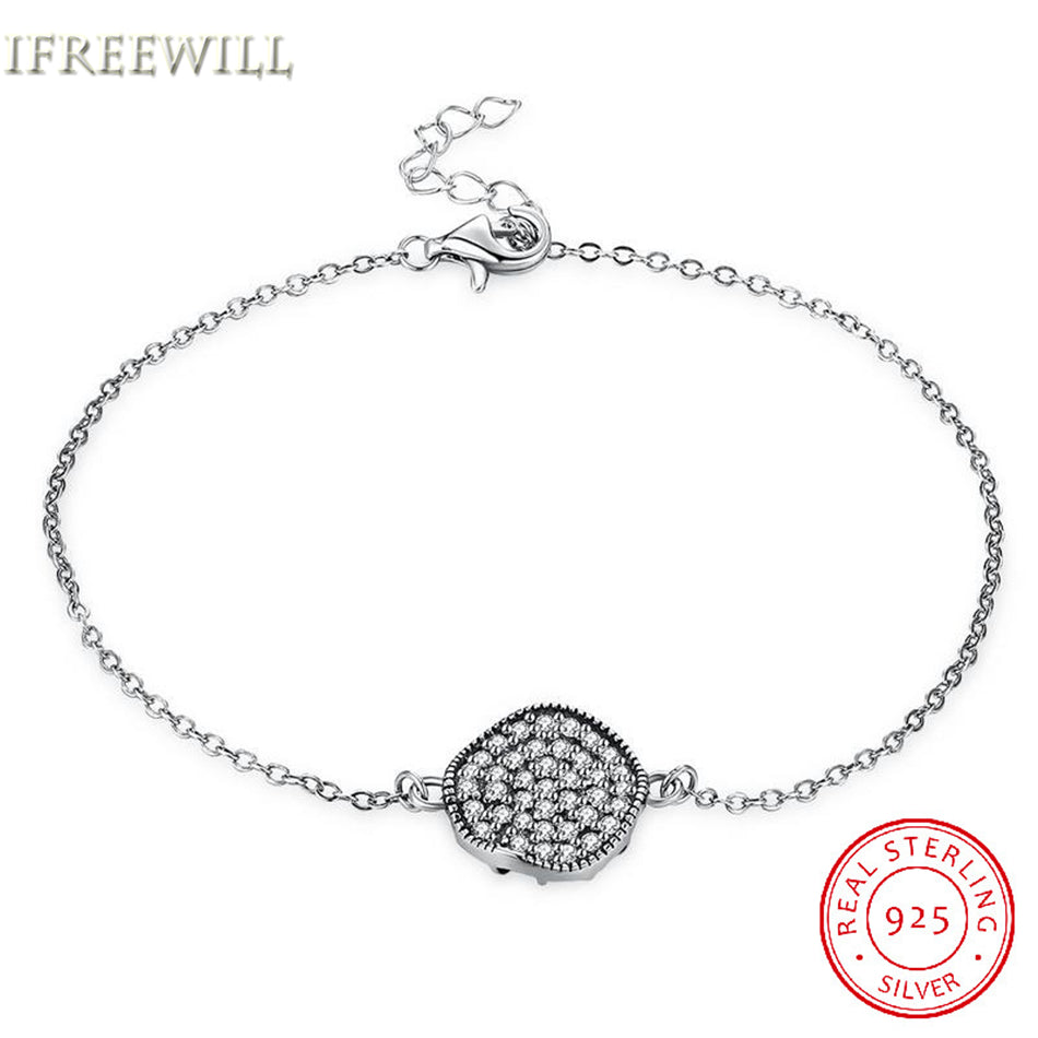 S925 Silver Bracelet for Woman vintage round full zircon link chain